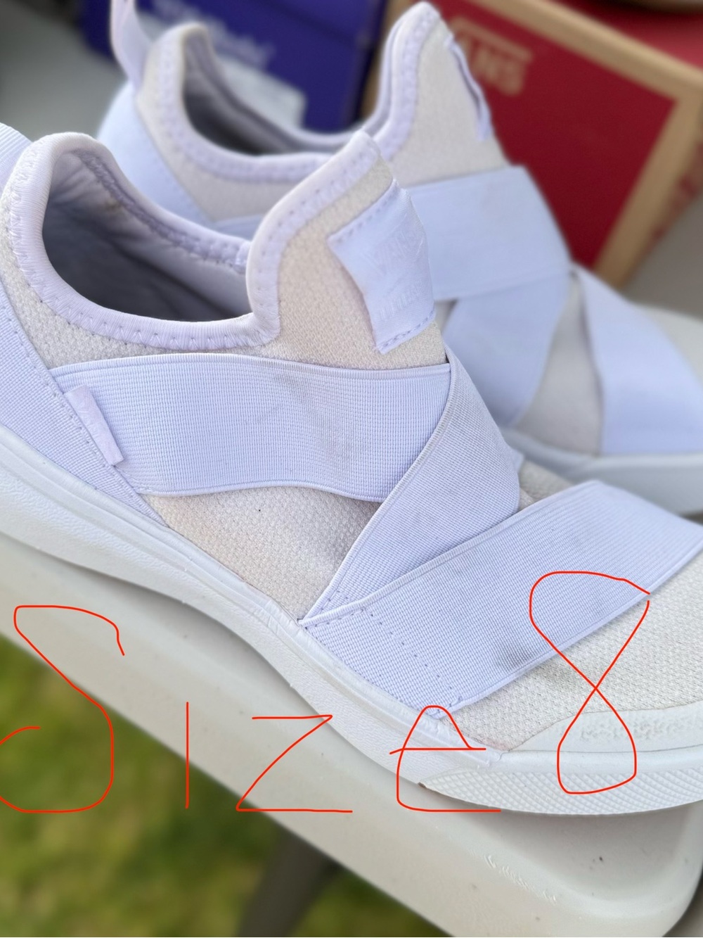 Vans White Slip-On Elastic Strap Sneakers